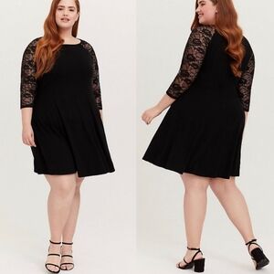 🔴 3/$30 Torrid Raglan Jersey Lace Trapeze Scoop Neck Mini Dress 0/L/12